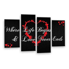 LR Love Quote Wall Art Picture – Red & Black Framed 4 Panel Split Canvas Print | Ready to Hang | Modern Wall Art for Living Room, Bedroom & Office
