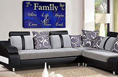 LR Family Love Quote Wall Art Picture – Blue & Cream Framed Canvas Print | Ready to Hang | Modern Wall Art for Living Room, Bedroom & Office