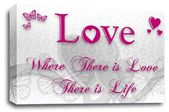 LR Love Quote Wall Art Picture – Pink & White Framed Canvas Print | Ready to Hang | Modern Wall Art for Living Room, Bedroom & Office