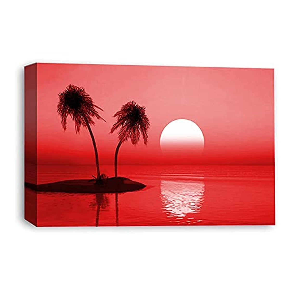 LR Sunset Beach Wall Art Picture – Red Seascape Framed Canvas Print | Ready to Hang | Modern Wall Art for Living Room, Bedroom & Office