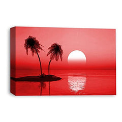 LR Sunset Beach Wall Art Picture – Red Seascape Framed Canvas Print | Ready to Hang | Modern Wall Art for Living Room, Bedroom & Office