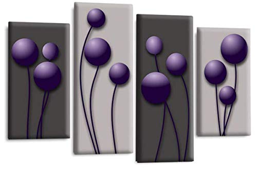 LR Purple Floral Rose Wall Art Picture Grey Abstract Flower Love Framed Split Panel Print Ready to Hang