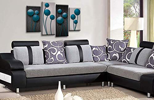 LR Teal Floral Rose Wall Art Picture Grey Abstract Flower Love Framed Split Panel Print Ready to Hang