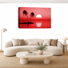 LR Sunset Beach Wall Art Picture – Red Seascape Framed Canvas Print | Ready to Hang | Modern Wall Art for Living Room, Bedroom & Office