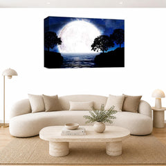 LR Abstract Landscape Wall Art Picture – Blue, Black & White Seascape Framed Canvas Print | Ready to Hang | Modern Wall Art for Living Room, Bedroom & Office