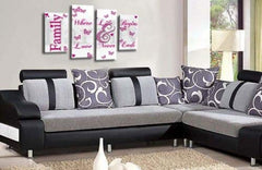 LR Family Love Quote Wall Art Picture – Pink & White Framed 4 Panel Split Canvas Print | Ready to Hang | Modern Wall Art for Living Room, Bedroom & Office