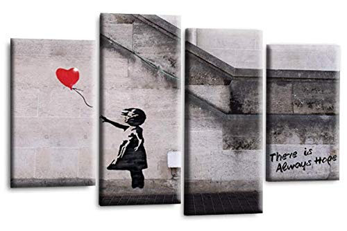 LR Banksy Heart Art Print Red Grey Balloon Girl Framed Canvas Split Wall Picture Ready to Hang