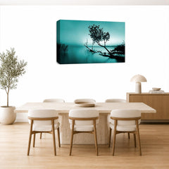 LR Seascape Wall Art Picture – Grey, Teal & Black Framed Canvas Print | Ready to Hang | Modern Wall Art for Living Room, Bedroom & Office