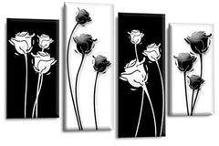 LR Floral Rose Canvas Art Picture Black White Grey Flower Love Home Split Panel Print Solid