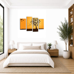 LR Floral Abstract Wall Art Picture – Grey & Orange Butterfly Framed 4 Panel Split Canvas Print | Ready to Hang | Modern Wall Art for Living Room, Bedroom & Office