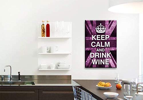 LR Keep Calm Wall Art Canvas Picture Drink Wine Purple White Union Jack Home Framed Panel Print Ready to Hang