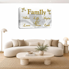 LR Family Love Quote Wall Art Picture – Gold & White Framed Canvas Print | Ready to Hang | Modern Wall Art for Living Room, Bedroom & Office