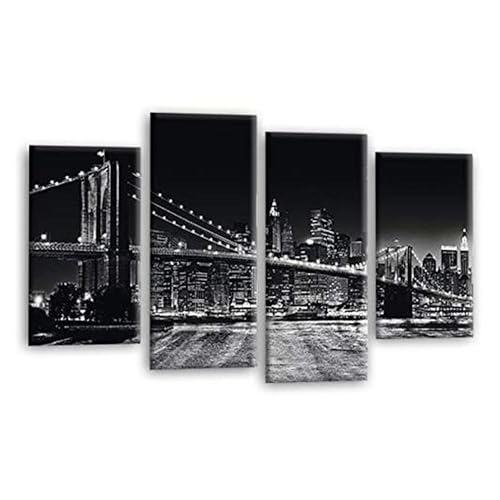 LR New York Skyline Wall Art Picture Framed 4 Panel Split Canvas Print | Ready to Hang | Modern Wall Art for Living Room, Bedroom & Office