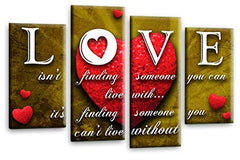 LR Love Quote Wall Art Picture Red Heart Mustard Framed Split Panel Canvas Print Ready to Hang