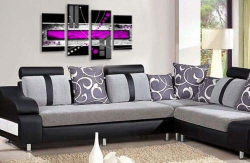 LR Abstract Wall Art Canvas Picture Purple White Black Stripes Checks Framed Split Panel Print Ready to Hang