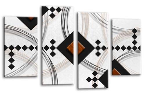 LR Brown Abstract Wall Art Picture Black White Stripes Checks Framed Split Panel Print Ready to Hang