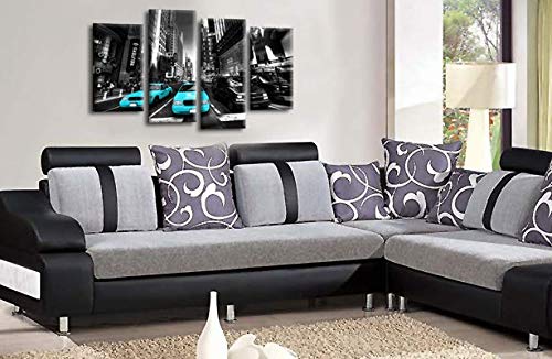 LR New York Taxi Wall Art Picture Blue Black Grey City Cab Framed Split Canvas Print Ready to Hang