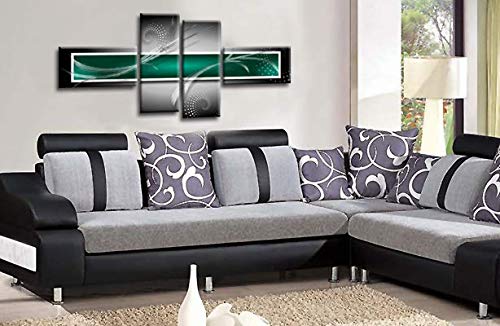 LR Abstract Wall Art Canvas Picture Green Black White Squares Large Home Split Panel Print Ready to Hang