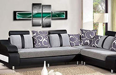 LR Abstract Wall Art Canvas Picture Green Black White Squares Large Home Split Panel Print Ready to Hang