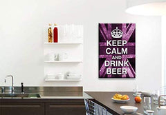 LR Keep Calm Wall Art Canvas Picture Drink Beer Purple White Union Jack Home Framed Panel Print Ready to Hang
