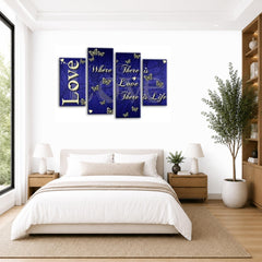 LR Love Quote Wall Art Picture – Blue & Cream Framed 4 Panel Split Canvas Print | Ready to Hang | Modern Wall Art for Living Room, Bedroom & Office
