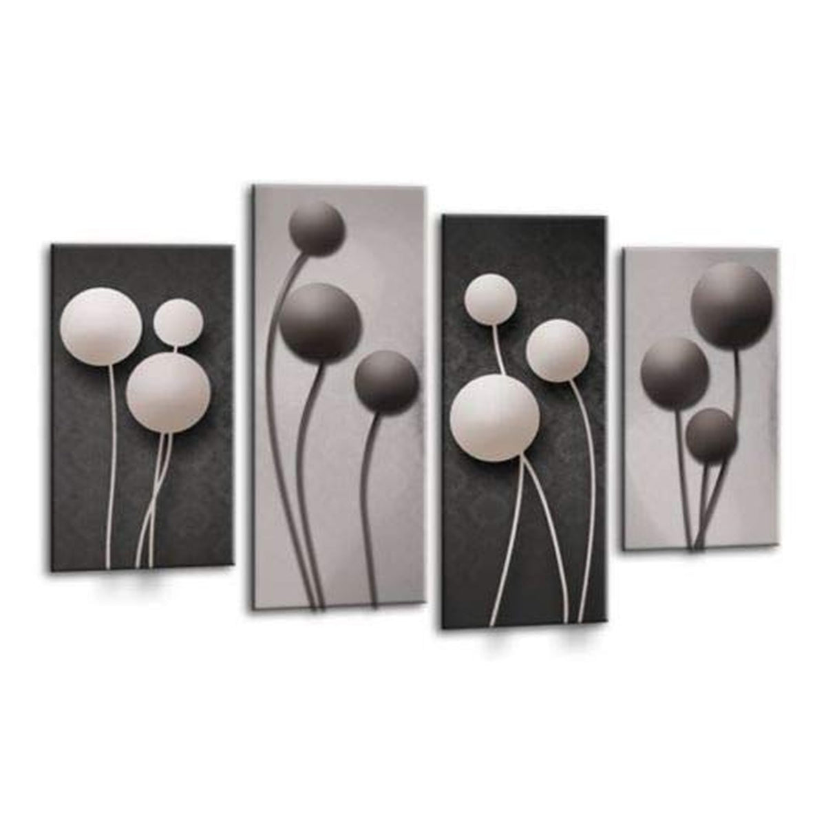 LR Grey Floral Rose Wall Art Picture Framed 4 Panel Split Canvas Print | Ready to Hang | Modern Wall Art for Living Room, Bedroom & Office