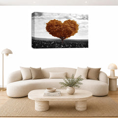 LR Floral Love Heart Tree Wall Art Picture – Grey & Brown Framed Canvas Print | Ready to Hang | Modern Wall Art for Living Room, Bedroom & Office