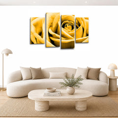 LR Floral Wall Art Picture – Orange Framed 4 Panel Split Canvas Print | Ready to Hang | Modern Wall Art for Living Room, Bedroom & Office