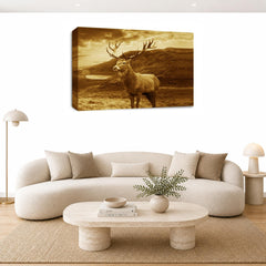 LR Highland Stag Wall Art Picture – Cream & Brown Framed Canvas Print | Ready to Hang | Modern Wall Art for Living Room, Bedroom & Office