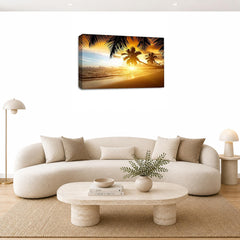 LR Sunset Beach Tropical Wall Art Picture – Seascape Framed Canvas Print | Ready to Hang | Modern Wall Art for Living Room, Bedroom & Office