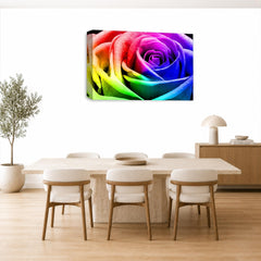 LR Floral Wall Art Picture – Rainbow Rose Framed Canvas Print | Ready to Hang | Modern Wall Art for Living Room, Bedroom & Office