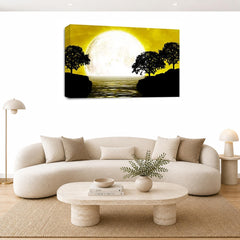 LR Abstract Landscape Wall Art Picture – Black, White & Mustard Seascape Framed Canvas Print | Ready to Hang | Modern Wall Art for Living Room, Bedroom & Office