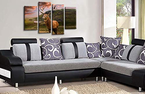 LR Scottish Highland Stag Wall Art Picture Brown Grey Green Animal Deer Framed Canvas Split Panel Print