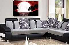 LR Abstract Landscape Wall Art Picture Red Black White Big Moon Seascape Framed Canvas Print