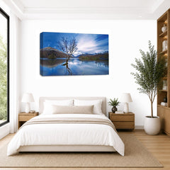 LR Landscape Sunset Wall Art Picture – Blue & Cream Seascape Framed Canvas Print | Ready to Hang | Modern Wall Art for Living Room, Bedroom & Office