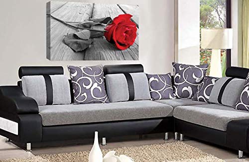 LR Floral Red Rose Wall Art Grey White Flower Canvas Picture Print Ready to Hang