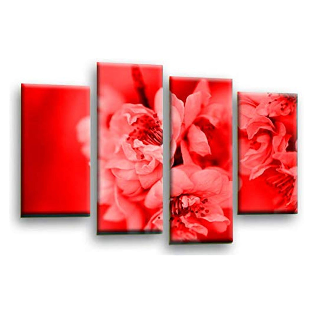 LR Floral Rose Wall Art Picture – Red & Cream Framed 4 Panel Split Canvas Print | Ready to Hang | Modern Wall Art for Living Room, Bedroom & Office