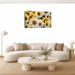 LR Floral Flower Daisy Wall Art Picture – Yellow & White Poppy Framed Canvas Print | Ready to Hang | Modern Wall Art for Living Room, Bedroom & Office