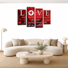 LR Love Quote Wall Art Picture – Red Framed 4 Panel Split Canvas Print | Ready to Hang | Modern Wall Art for Living Room, Bedroom & Office