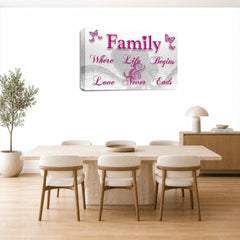 LR Family Love Quote Wall Art Picture – Pink & White Framed Canvas Print | Ready to Hang | Modern Wall Art for Living Room, Bedroom & Office