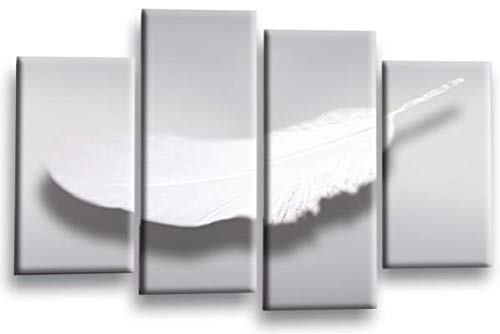 LR Abstract Grey Wall Art Picture White Feather Dream Love Framed Split Canvas Print Ready to Hang