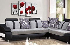 LR Floral Rose Tulip Wall Art Picture Flower Grey Red Framed Split Print Ready to Hang