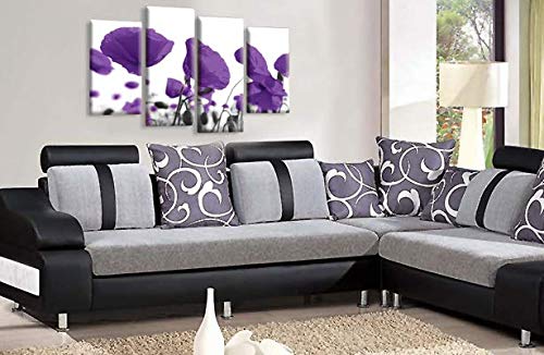 LR Floral Rose Poppy Wall Art Picture Purple White Flower Framed Split Canvas Print Ready to Hang
