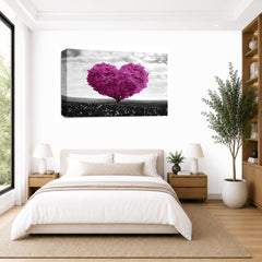 LR Floral Love Heart Tree Wall Art Picture – Purple, Grey & Plum Framed Canvas Print | Ready to Hang | Modern Wall Art for Living Room, Bedroom & Office