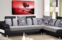 LR Seascape Landscape Sunset Wall Art Picture Red Grey Framed Canvas Print Ready to Hang