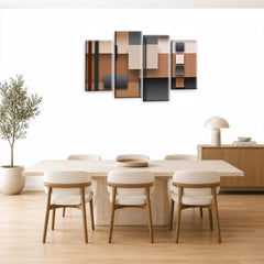 LR Grey Abstract Wall Art Picture – Cream Modern Framed 4 Panel Split Canvas Print | Ready to Hang | Modern Wall Art for Living Room, Bedroom & Office