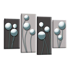 LR Duck Egg Floral Rose Wall Art Picture – Grey Framed 4 Panel Split Canvas Print | Ready to Hang | Modern Wall Art for Living Room, Bedroom & Office