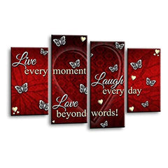 LR Live Laugh Wall Art Picture – Grey, Red & White Love Quote Framed 4 Panel Split Canvas Print | Ready to Hang | Modern Wall Art for Living Room, Bedroom & Office