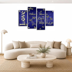 LR Love Quote Wall Art Picture – Blue & Cream Framed 4 Panel Split Canvas Print | Ready to Hang | Modern Wall Art for Living Room, Bedroom & Office