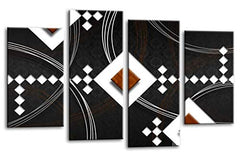 LR Brown Abstract Wall Art Picture Black White Stripes Checks Framed Split Panel Print Ready to Hang